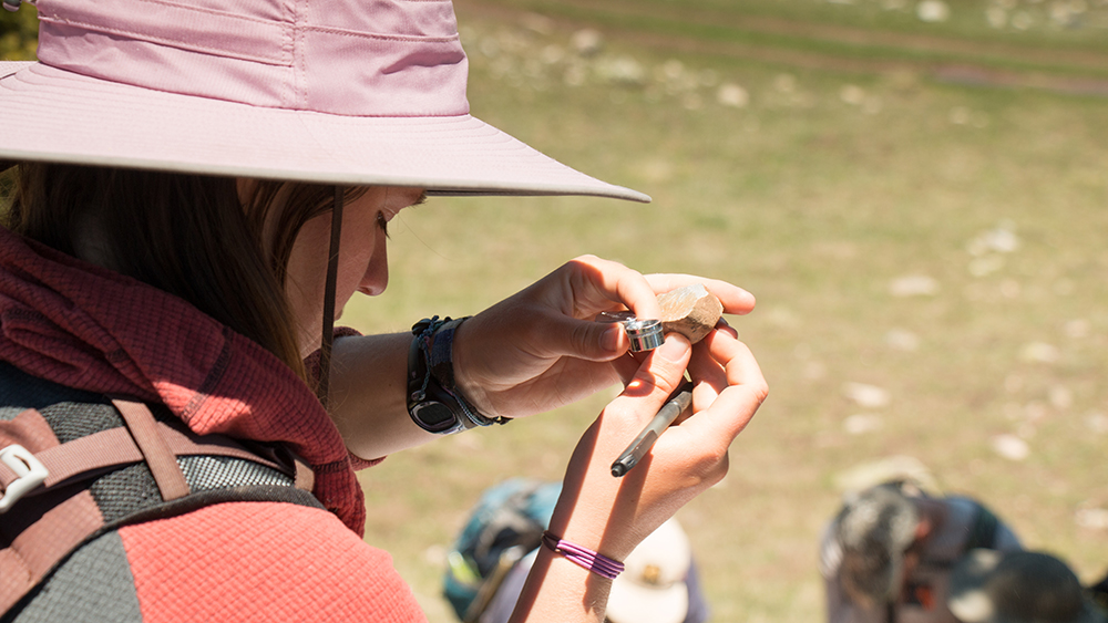 Student researching in the field